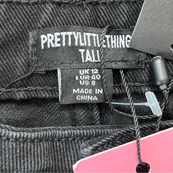 PrettyLittleThings Jeans Size 8 Washed Black Cargo Pocket Wide Leg Relaxed Fit - Picture 8 of 10